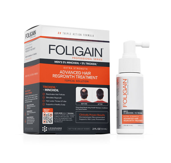 FOLIGAIN Advanced Hair Regrowth For Men Minoxidil 5% + Trioxidil 5% PLUS Free FOLIGAIN Scalp Roller - FOLIGAIN